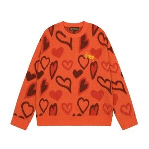 Drew House Orange and Black Heart Crewneck Sweater